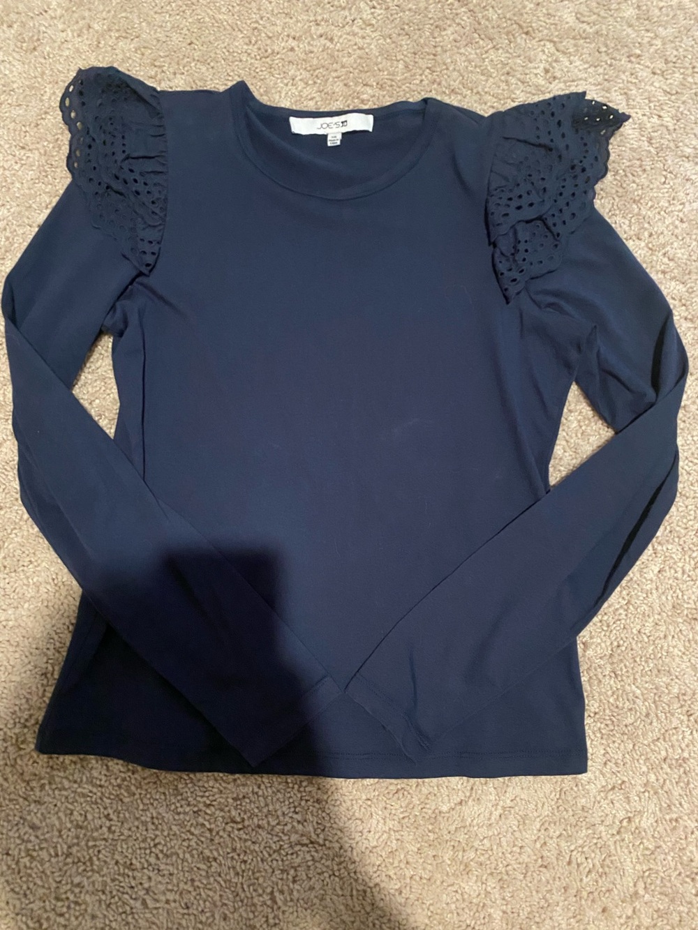Joes Navy Long-Sleeve Top with Lace Ruffle Shoulders